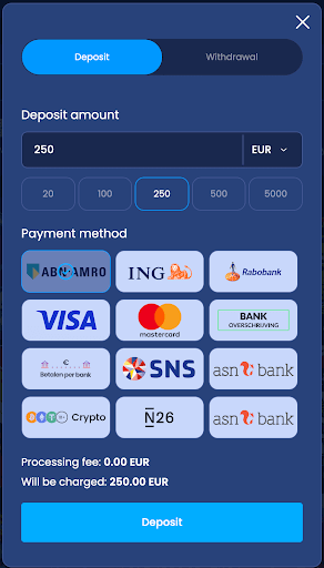 Eerste storting op het voorbeeld van buitenlands online casino